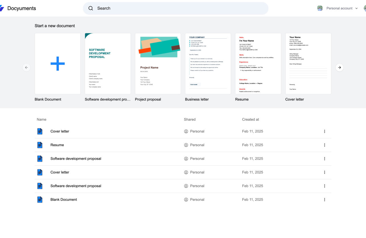 Docyuments product interface preview